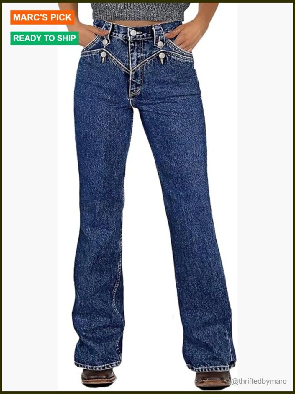 Mid Rise Boot Cut Flare Jeans High Stretch Vintage Washed Denim